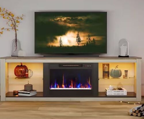 Bestier 70.8 in. Light Grey RGB TV Stand Fits TVs up to 75 in. - No Fireplace Insert - Lot 251JF