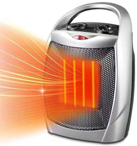 Lot of (2) R.W.FLAME 1,500-Watt Compact Indoor Small Ceramic Electric Heater with Adjustable Thermostat and Carry Handle, Sliver - Lot 301JF