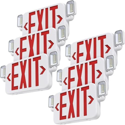 SITISFI Led Combo Emergency Exit Sign with Two Adjustable Head Lights and Backup Battery, 6 Pack - Lot 318