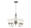Hampton Bay Kensley Park 5-Light Classic Traditional Brushed Nickel Hanging Candlestick Chandelier with Frosted White Shade - Thumbnail 1