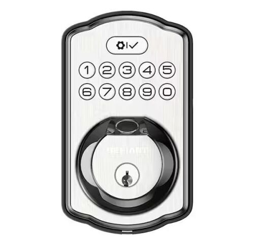Defiant Single Cylinder Castle Electronic Deadbolt Satin Nickel with Biometric Fingerprint and Keypad - Lot 371JF