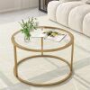 Round Gold Coffee Table for Small Space - Small Knick on Edge of Glass - Thumbnail 1