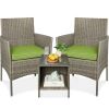 3-Piece Outdoor Patio Wicker Bistro Set w/ Side Storage Table - Thumbnail 1