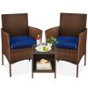 3-Piece Outdoor Patio Wicker Bistro Set w/ Side Storage Table - Thumbnail 1