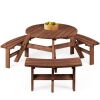 6-Person Circular Wooden Picnic Table w/ Umbrella Hole, 3 Benches - Thumbnail 1