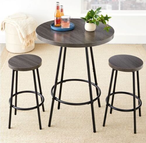 3-Piece Bistro Set Modern Round Counter Height Dining Set w/ 2 Stools - Lot 430