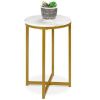 Round Coffee Side Table w/ Faux Marble Top, Metal Frame - 16in - Thumbnail 1