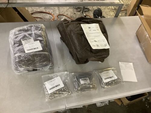 Lot of COLOURTREE 10' x 10' Brown Square Sun Shade Sail, 10' x 10' x 14' Triangle Sail & (3) Hardware Kits - Lot 499JF