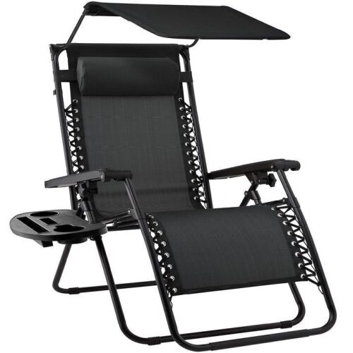 Folding Zero Gravity Recliner Patio Lounge Chair w/ Canopy, Side Tray - Lot 519