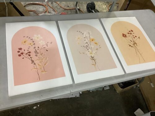 3 Piece Canvas Flower Wall Art - Lot 520JF