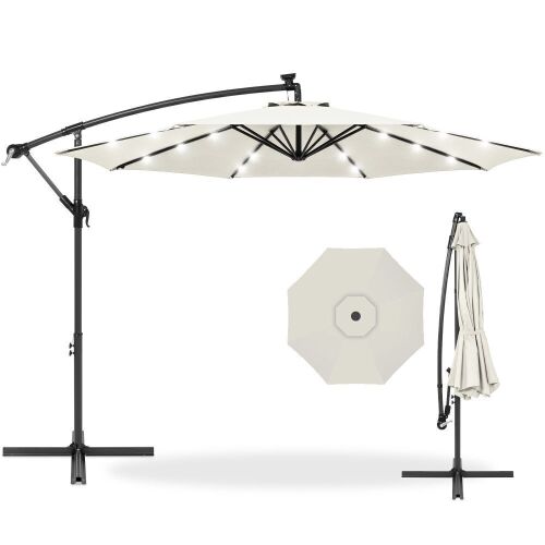 Solar LED Offset Hanging Patio Umbrella w/ Crank Tilt Adjustment - 10ft - Lot 532