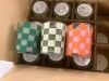 Case of (12) 3.5oz Checkered Glass Candles, Cardamom Chai Cupcake, Vintage Bourbon & Apple, Balsam & Palo Santo - Thumbnail 2