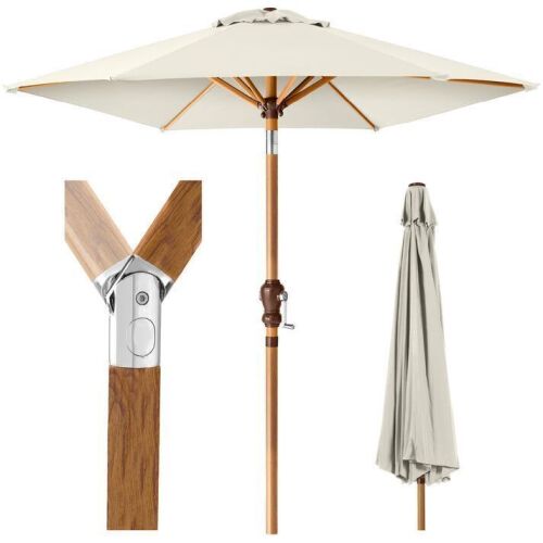 Outdoor Woodgrain Pattern Patio Umbrella Decoration w/ Tilt, Crank - 10ft - Lot 556