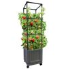 CITY PICKERS 11 in. L x 11 in. W x 11 in. H Slate Grey Wheeled Resin Raised Garden Bed with 32 in. Trellis Tower - Thumbnail 1