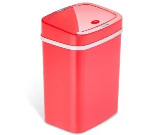 NINESTARS 3 Gal. Motion Sensor Red Rectangular Shape Plastic Trash Can - Lot 597JF