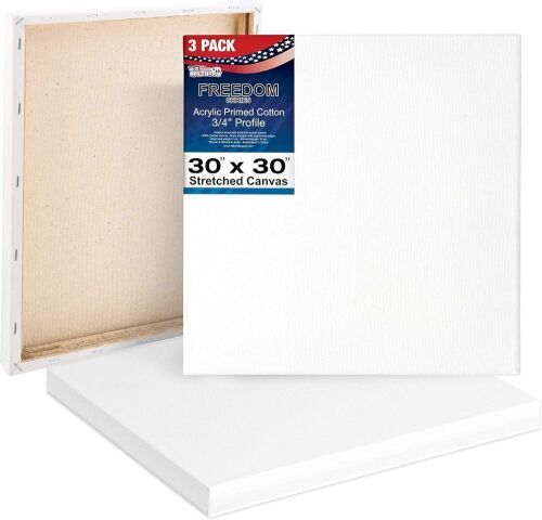 U.S. Art Supply 30 x 30 inch Stretched Canvas 12-Ounce Triple Primed, 3-Pack - Lot 655