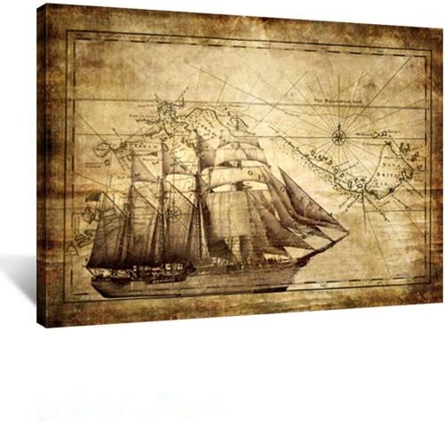 Large Old World Sailing Map Canvas Print, 40" x 30" - Lot 667