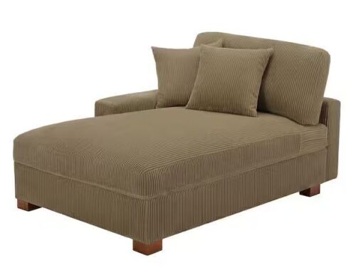 Uixe Camel Corduroy Polyester Left Arm Facing Sectional Chaise Lounge with Wood Legs - Lot 34JF