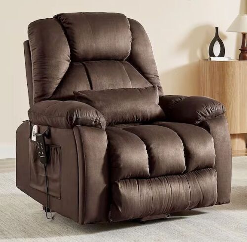 Bestier 40.1 in. W Brown Microsuede Oversize Dual Motor Power Lift Recliner Chair with Massage and Heating - Lot 7JF