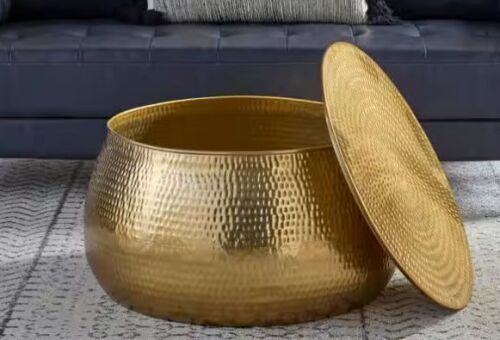 Home Decorators Collection Calluna 30 in. Gold Round Metal Coffee Table with Lift Top Storage - Lot 33JF