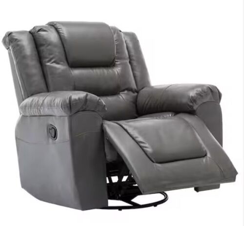 Nestfair Gray 360° Swivel and Rocking PU Manual Recliner Chair with Wide Armrest - Lot 10JF