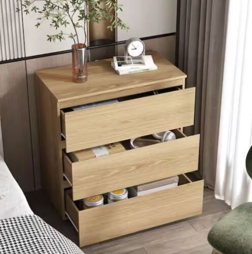FUFU&GAGA 3-Drawer Natural Brown Wood Nightstand End Table 30.3 in. W x 32.3 in. H x 15.7 in. D - Lot 84JF