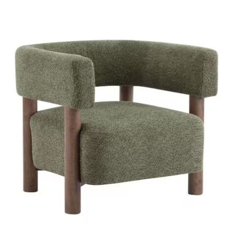 Harper & Bright Designs Olive Green Boucle Upholstered Arm Chair with Solid Rubber Wood Frame - Lot 80JF
