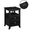 Convenience Concepts Melbourne 15.75 in. W Black Square MDF 2 Drawer End Table with Charging Station and Shelf - Thumbnail 1