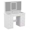 FUFU&GAGA White Makeup Vanity Desk 9 Drawers Wood Dressing Table With 3 Mirrors, Glass Top, Hidden Storage Shelves, LED Lighted - Thumbnail 1