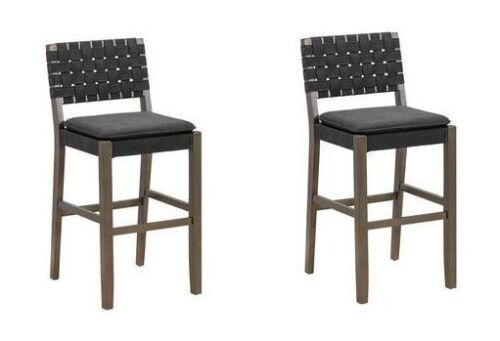 Nathan James Cohen 29 in. Wood Mid-Century Faux Leather Counter Height Bar Stool, with Woven Back, Set of 2 - Lot 27JF