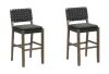 Nathan James Cohen 29 in. Wood Mid-Century Faux Leather Counter Height Bar Stool, with Woven Back, Set of 2 - Thumbnail 1