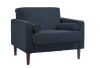 Mid-Century Modern Navy Blue Corduroy Fabric Upholstery Arm Chair with Wood Legs - Thumbnail 1