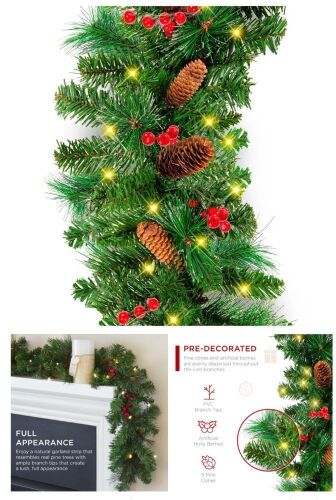 9Ft Pre-Lit Christmas Garland W/ 2-In-1 Led Lights - Lot 250