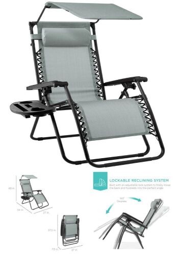 Folding Zero Gravity Recliner Patio Lounge Chair w/ Canopy, Side Tray - Lot 255