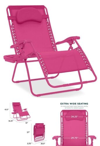 Oversized Reclining Zero Gravity Chair Lounger w/ Cup Holder, Pillow - Lot 257