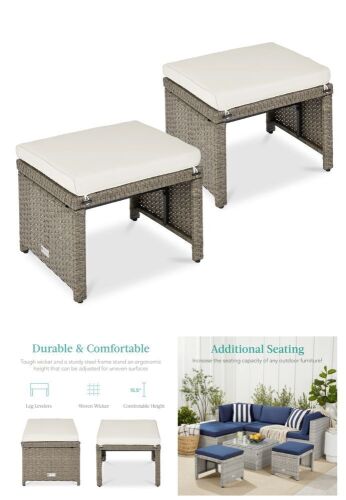 Set of 2 Multipurpose Wicker Ottomans w/ Removable Cushions, Steel Frame 4.5 - Lot 264