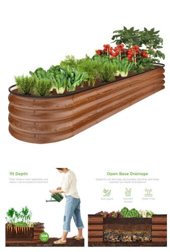 Outdoor Metal Raised Oval Garden Bed for Vegetables, Flowers - 8x2x1ft - Lot 265