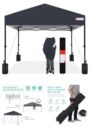 One-Person Setup Instant Pop Up Canopy w/ Case, 4 Weight Bags - 10x10ft - Lot 269