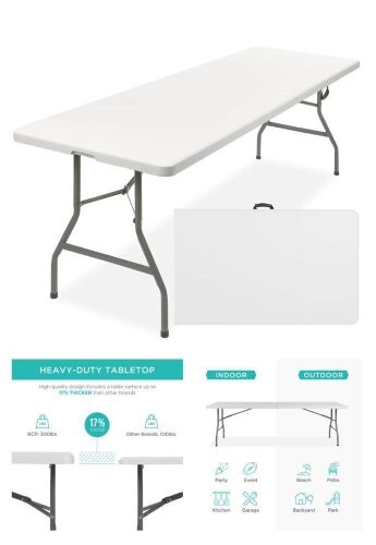 Portable Folding Plastic Dining Table w/ Handle, Lock - 8ft - Lot 286