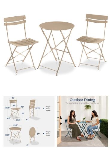3-Piece Small Folding Patio Bistro Set w/ 2 Chairs - Lot 290
