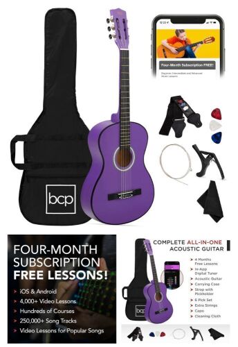 Beginner Acoustic Guitar Set w/ Case, Strap, Extra Strings - 38in - Lot 297