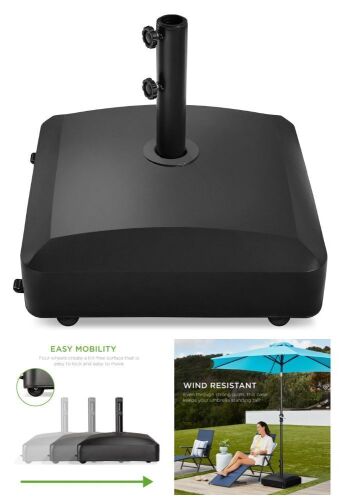 Fillable Mobile Umbrella Base Stand w/ 4 Wheels, 2 Locks, 123lb Capacity - Lot 299