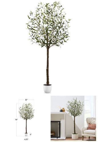 Artificial Olive Tree, Lifelike Faux Tree w/ White Pot, Decorative Olives - Lot 304