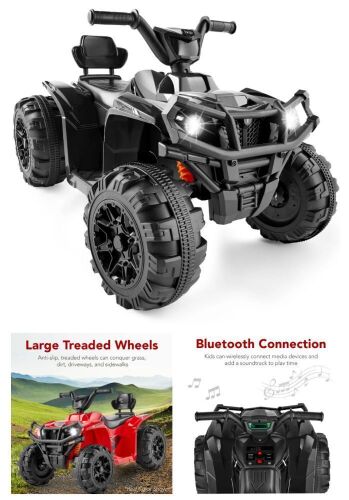 12V Kids Ride-On 4-Wheeler Quad ATV Car w/ 2.4mph Max, Bluetooth, Headlights - Lot 306