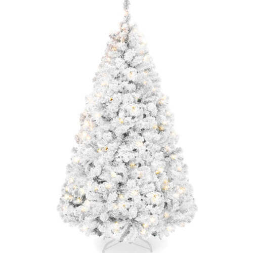 Pre-Lit White Snow Flocked Artificial Pine Christmas Tree w/ 2-in-1 Lights 7.5ft - Lot 2590