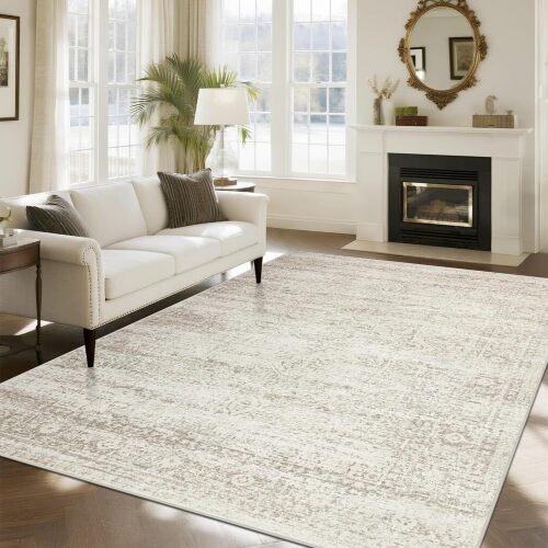 Washable Rugs 8x10 Area Rugs for Living Room,Ultra Soft Faux Wool Retro Rugs for Bedroom,Dining Room,Non Slip&Non-Shedding Low Pile Vintage Print Rug Indoor Large Carpets for Home Office Decor - Lot 3205