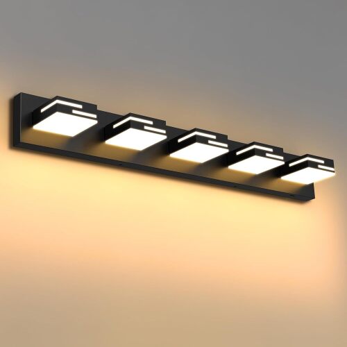 LED Modern Bathroom Vanity Light Fixtures 5-Light 5CCT Dimmable Matte Black Vanity Lights for Bathroom Lighting Fixtures Over Mirror, with 350° Rotatable Acrylic Heads, 34-inch - Lot 3225