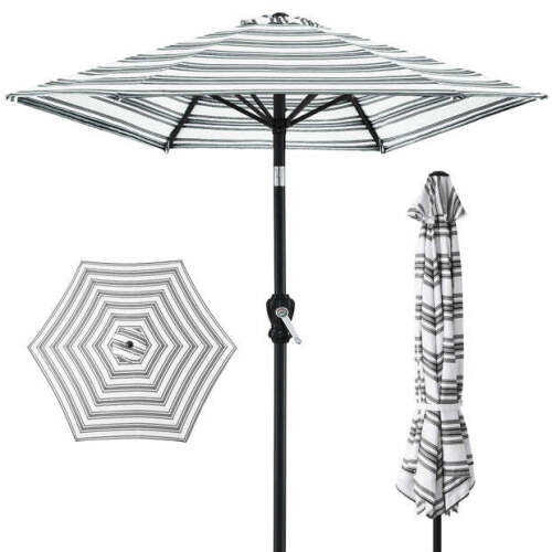 Outdoor Steel Striped Market Patio Umbrella w/ Tilt, Crank Lift - 10ft - Lot 3241