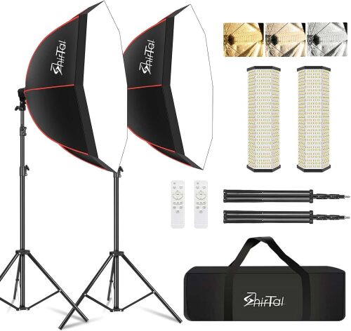 Softbox Lighting Kit,37" Octangle Softbox Photography Lighting Kit with 110W 2700-6500K 11000Lux Dimmable LED Prismatic Lamp and Remote Control,Photo Studio Soft Box Lights for Video Recording - Lot 3250
