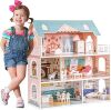 ROBOTIME Doll House Wooden Dollhouse for Kids 3 4 5 6 Years Old, Doll House w/28PCS Furniture Plastic, for 3.3”Dolls, Birthday Presents for Toddler 3+ - Thumbnail 1